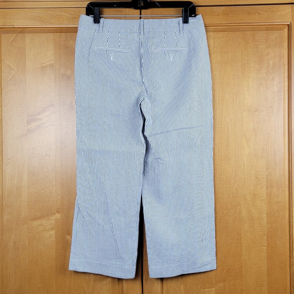NWOT Talbots Blue White Striped Chelsea Seersucker Capri Pants - 4 - Picture 2 of 9